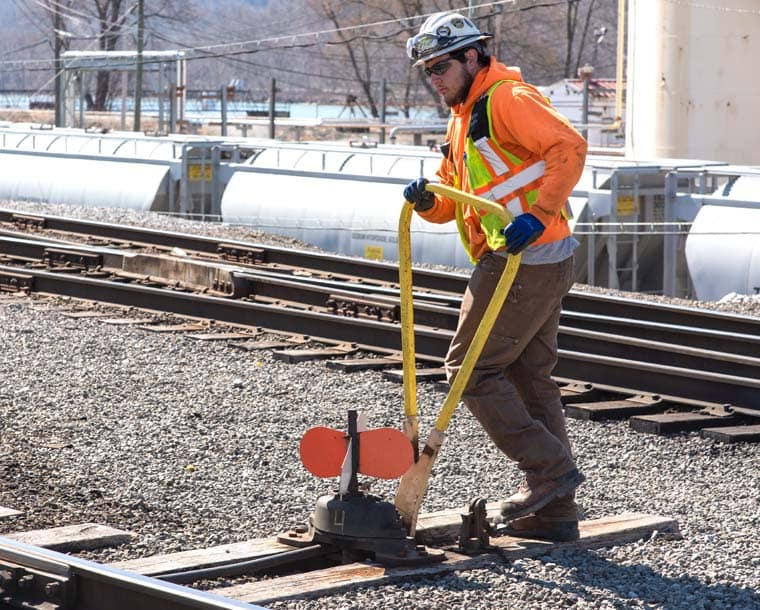 Photo of railroad switch worker