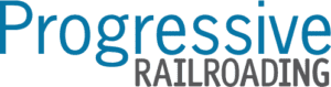 Progressive Railroading“ logo with “Progressive” in large blue text and “Railroading” in smaller gray text on a light background, highlighting industry innovations such as Railserve’s integrated railyard safety system, which provides engineered controls to help crews identify risk sooner and execute safer moves.